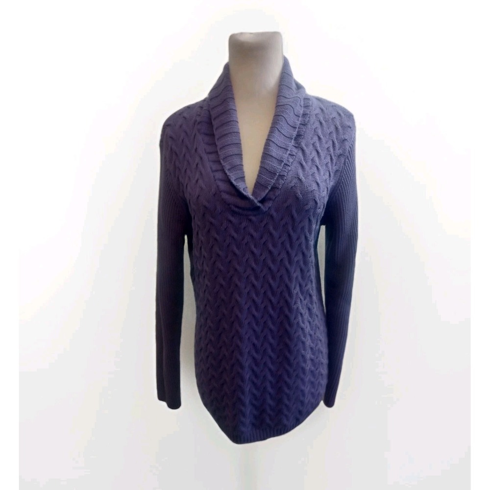 Coldwater Creek Shawl Collar Cable Knit Cozy Sweater Sz XL 16 Classic Purple